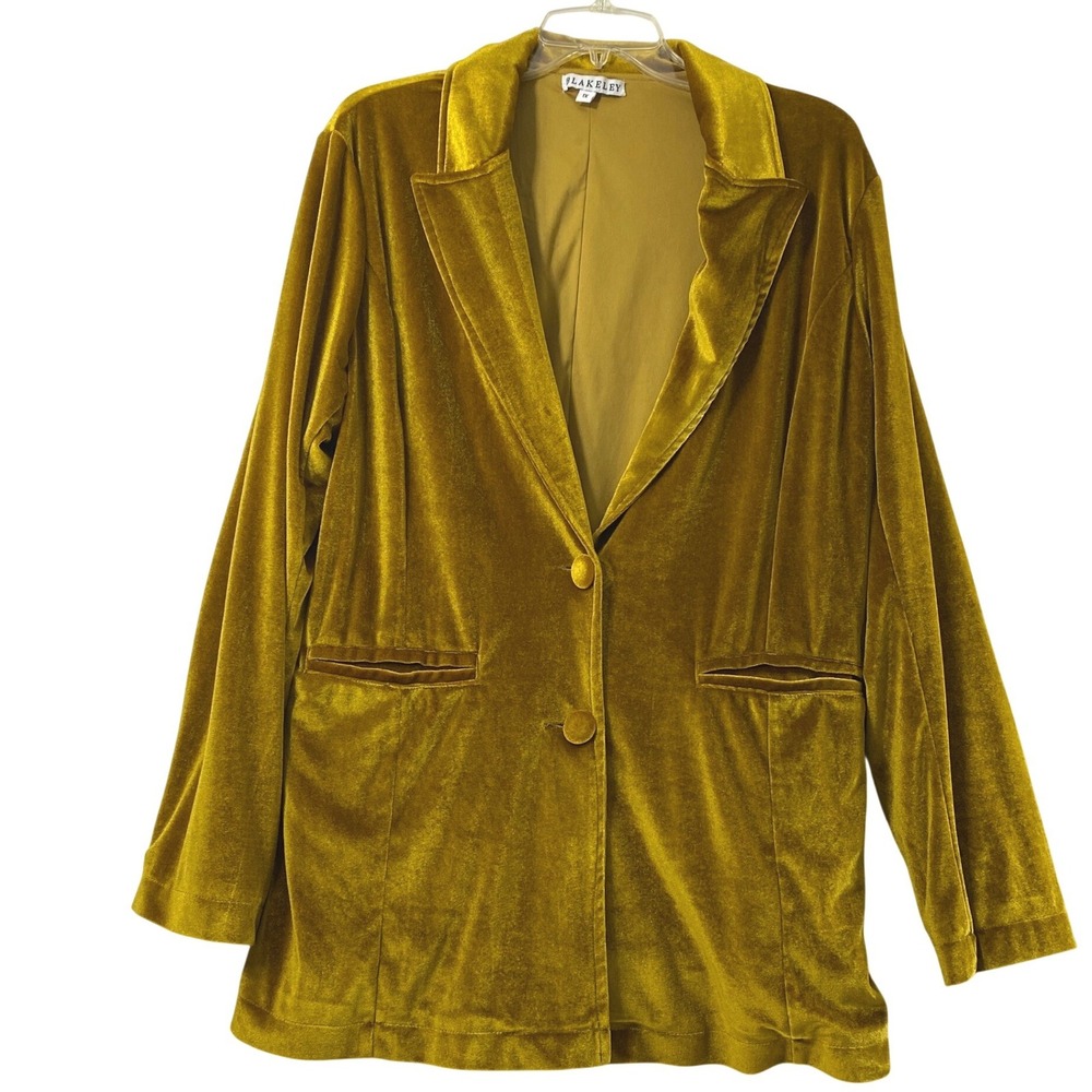 Blakeley Blazer Women 1X Mustard Gold Velvet Long Sleeve Stretch Layering Luxe
